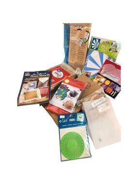 Assorted Crafting Supplies Bundle: Journal  Stencils Bags Tags Gift Box Stencils